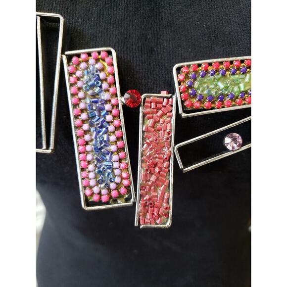 Colorful Beaded Chain Necklace with Yellow Pink & Purple Beaded Pendants - Picture 2 of 7